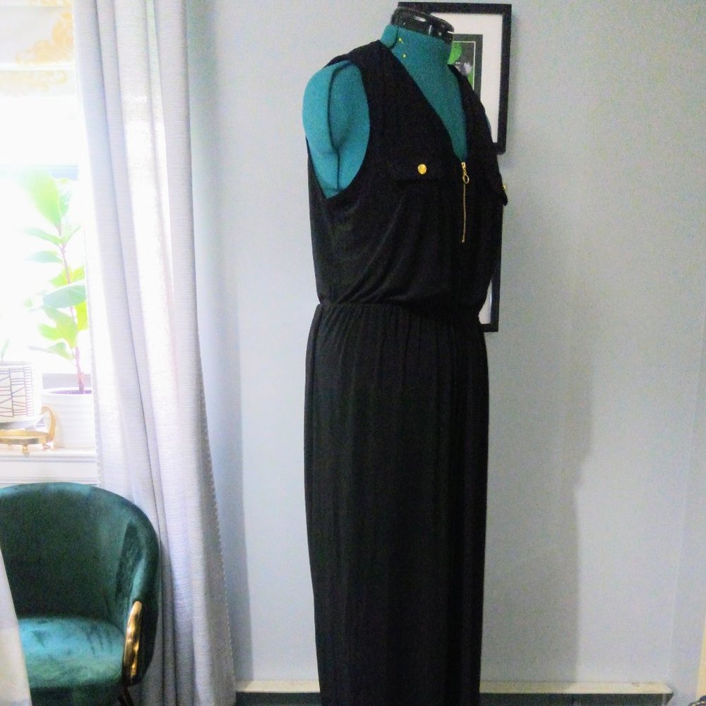 Emma & Michele Sleeveless Black Maxi Dress w/ Gold Accents Sz XL NWT
